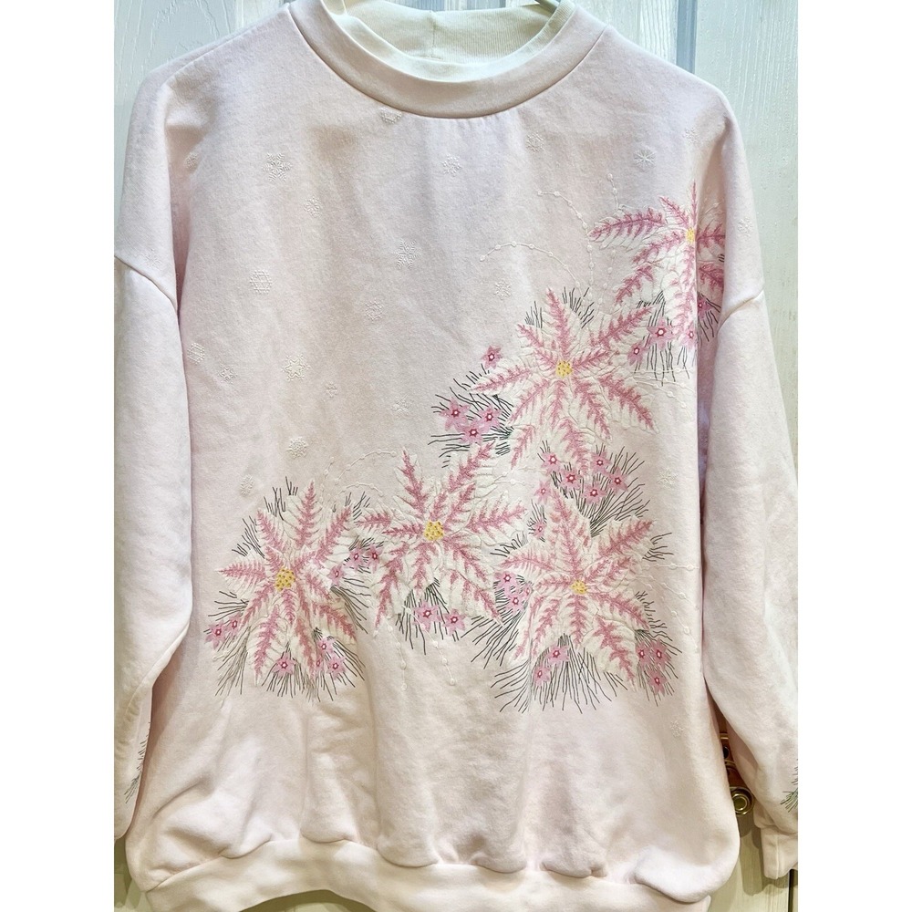 VTG ARTISANS Screen Printing & Embroidery Pink Christmas Sweatshirt Poinsettia